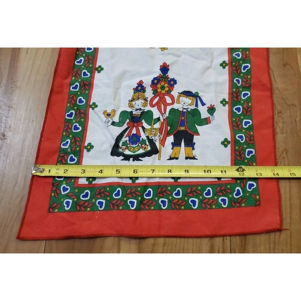 Vintage Souvenir Folk Art Tea‎ Towel With Dancing Boy Girl Made In Italy
